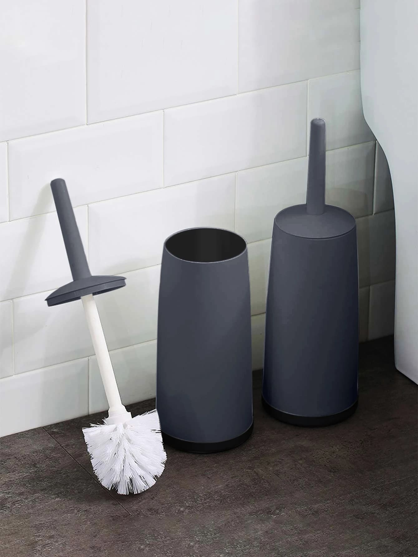 Spazzola per WC in plastica con base, spazzola per la pulizia del WC a manico lungo, strumento per la pulizia del bagno