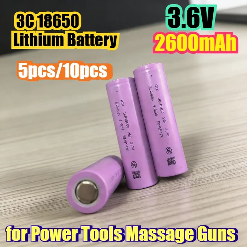 5/10 Pieces Lithium Battery 18650 2600mAh 3.6V 3C RuiTongXin, Li-ion Cell Rechargeable High Performance for Electric Tools and Massage Guns