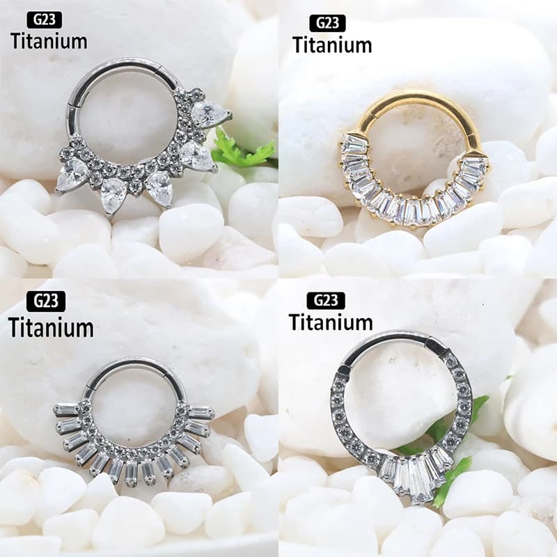 ASTM f136 Titanio Piercing Planare CZ Anelli al naso Cerchi Clicker Setto Piercing Ear Stud Trago Helix Conch Orecchini gioielli per il corpo