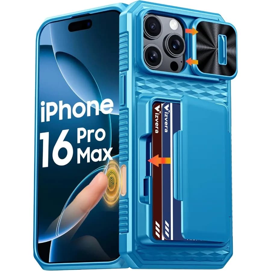Robusta custodia per telefono in silicone antiurto con portafoglio Protezione RFID Porta carte Controllo fotocamera e copertura per fotocamera per iPhone 16 Pro