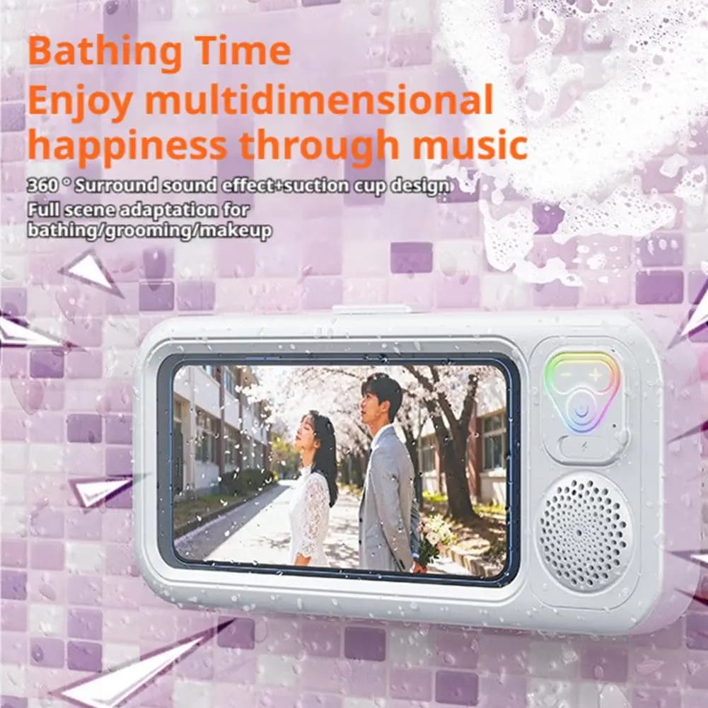 Supporto Impermeabile per Telefono da Bagno con Schermo Touch, Box per Doccia con Altoparlante Bluetooth per Guardare la TV