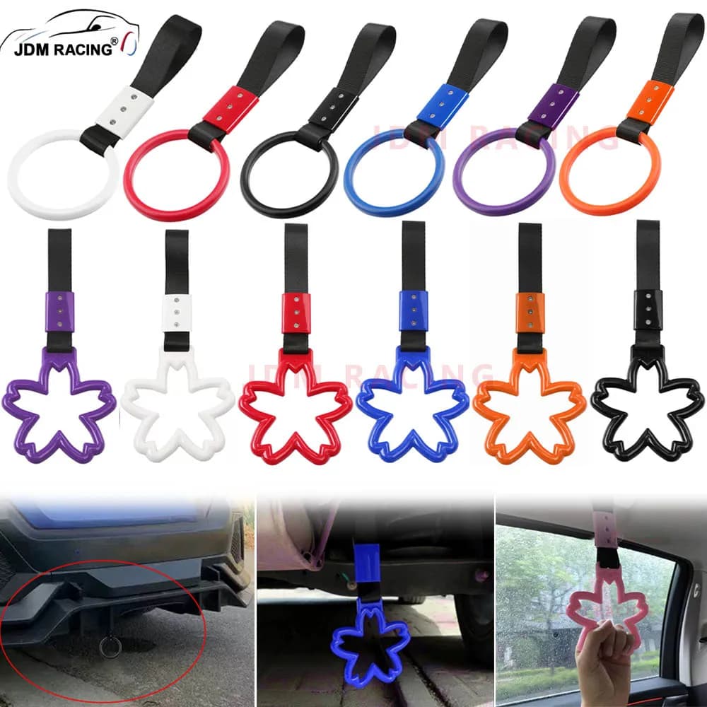 JDM RACING Train Bus Handle Hand Strap Ring Flowers Styling Drift Charm Strap Drift Auto Access Car Tow Trailer Hole Decoration