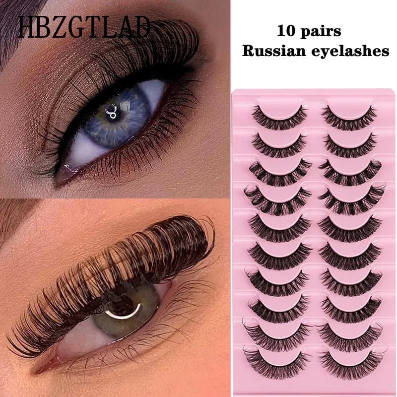 10 paia-Ciglia finte drammatiche Soffici e dense russe Curling Ciglia finte Grande arco curling Ciglia a strisce russe Hotting