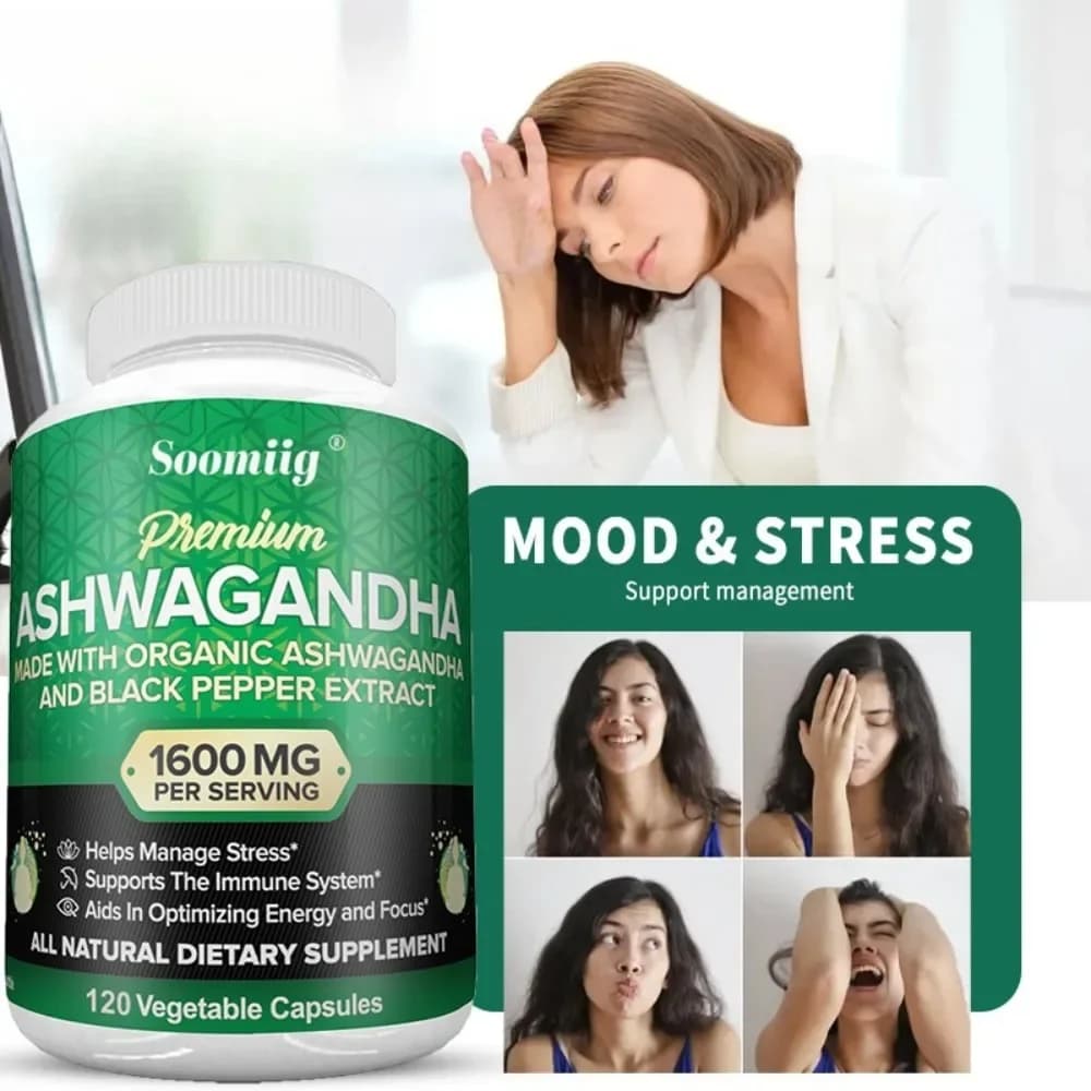 Integratore di Ashwagandha con estratto di pepe nero per un'assorbimento maggiore, supporto per l'affaticamento non stress, 120 capsule