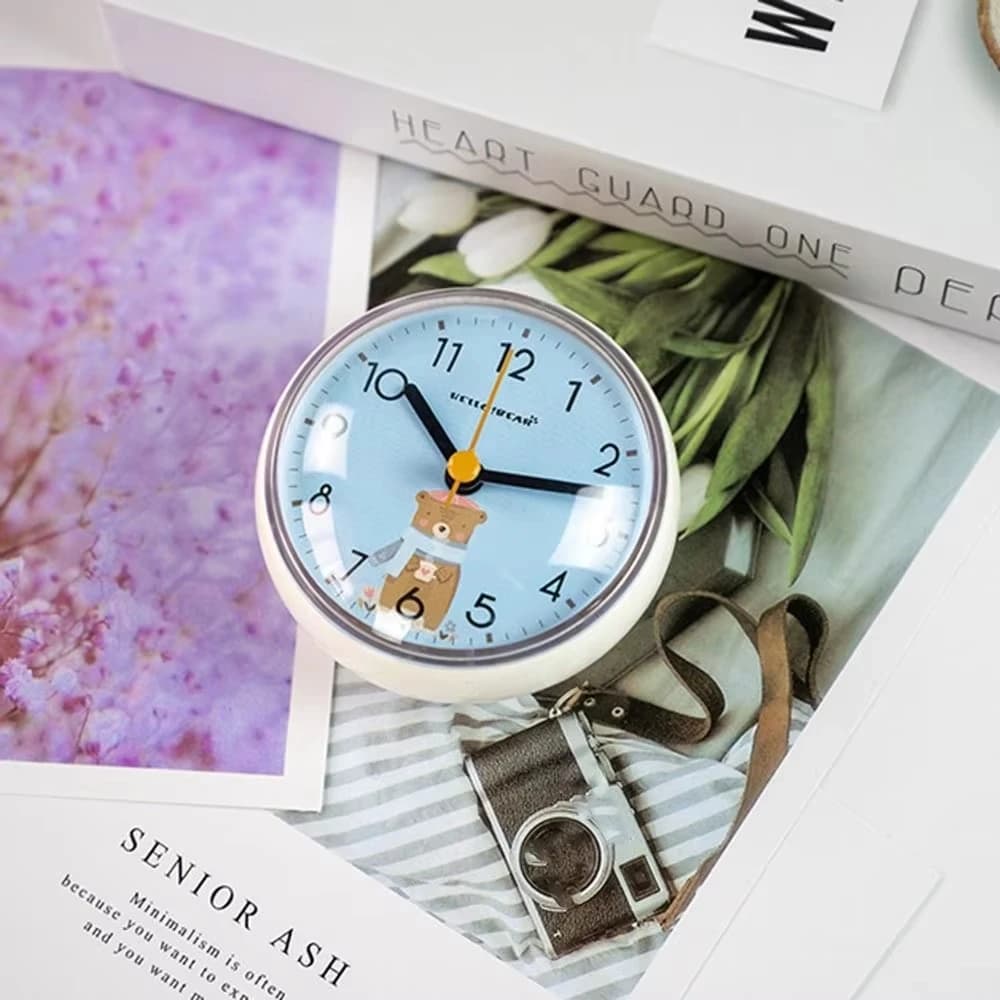 Mini Orologio da Parete e da Tavolo 7cm Antiappannamento Impermeabile Piccolo Orologio al Quarzo per Bagno Cucina Toilette