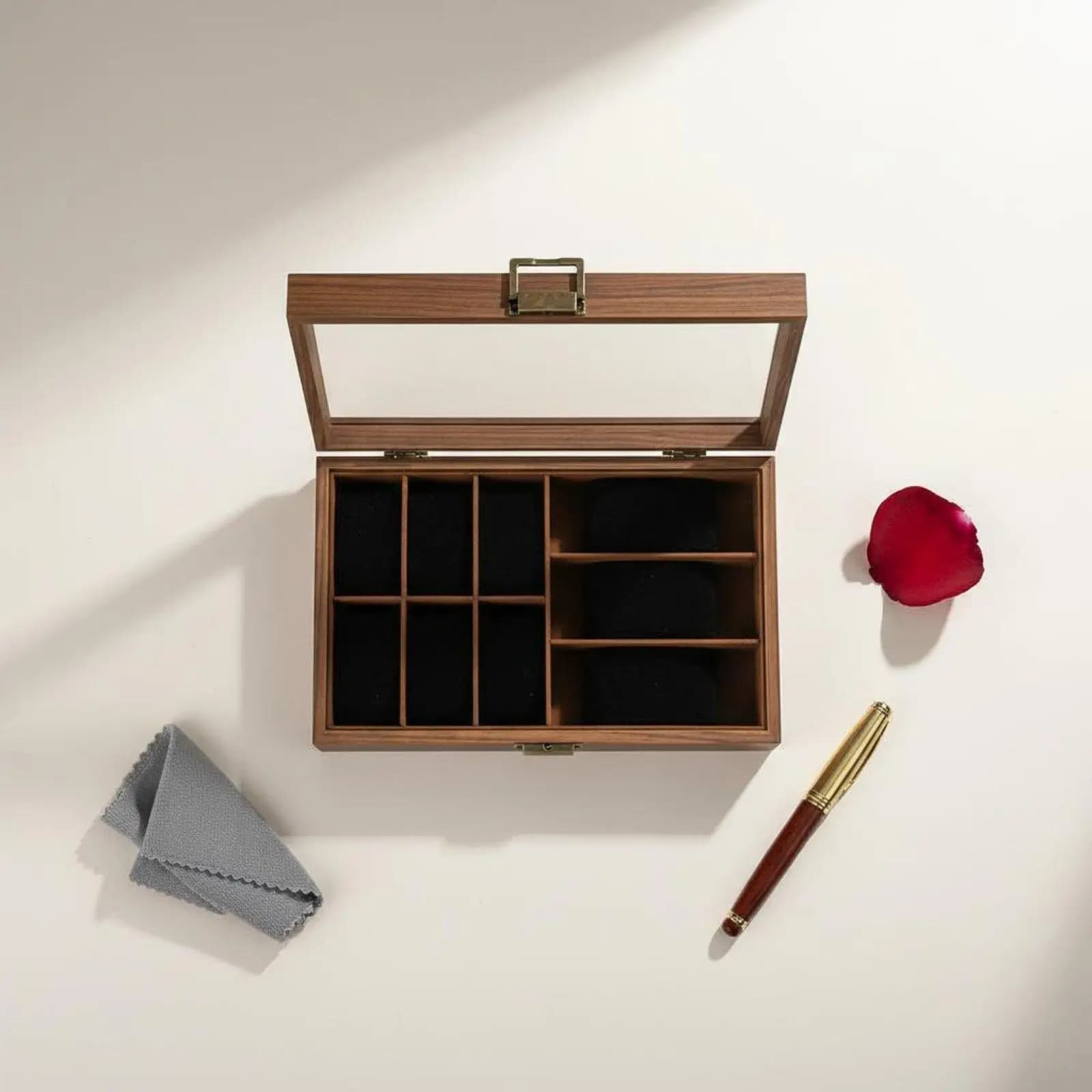 Gift Watch Display Box Walnut Wood Organizer with Removable Pillows for Custom Jewelry Storage Shelf