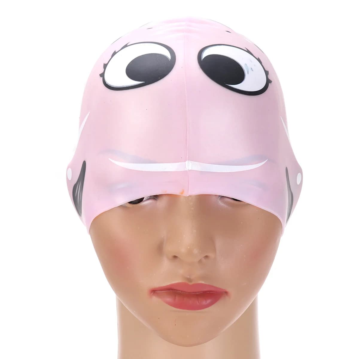 Children's Silicone Swimwear Design With Fish Pattern Flexible Soft Bath Hat Kids Girls Pink