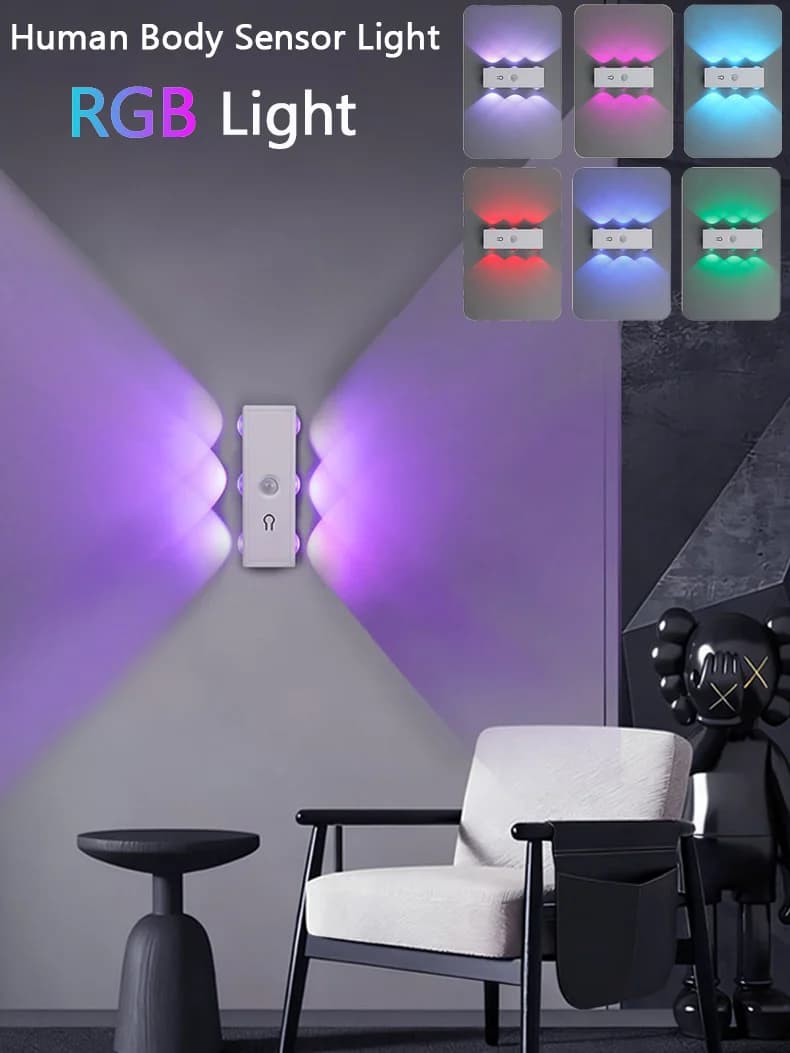 Lampada da parete colorata a LED da 1 pezzo con luce notturna magnetica a induzione del corpo per la decorazione interna della camera da letto, festa di San Valentino