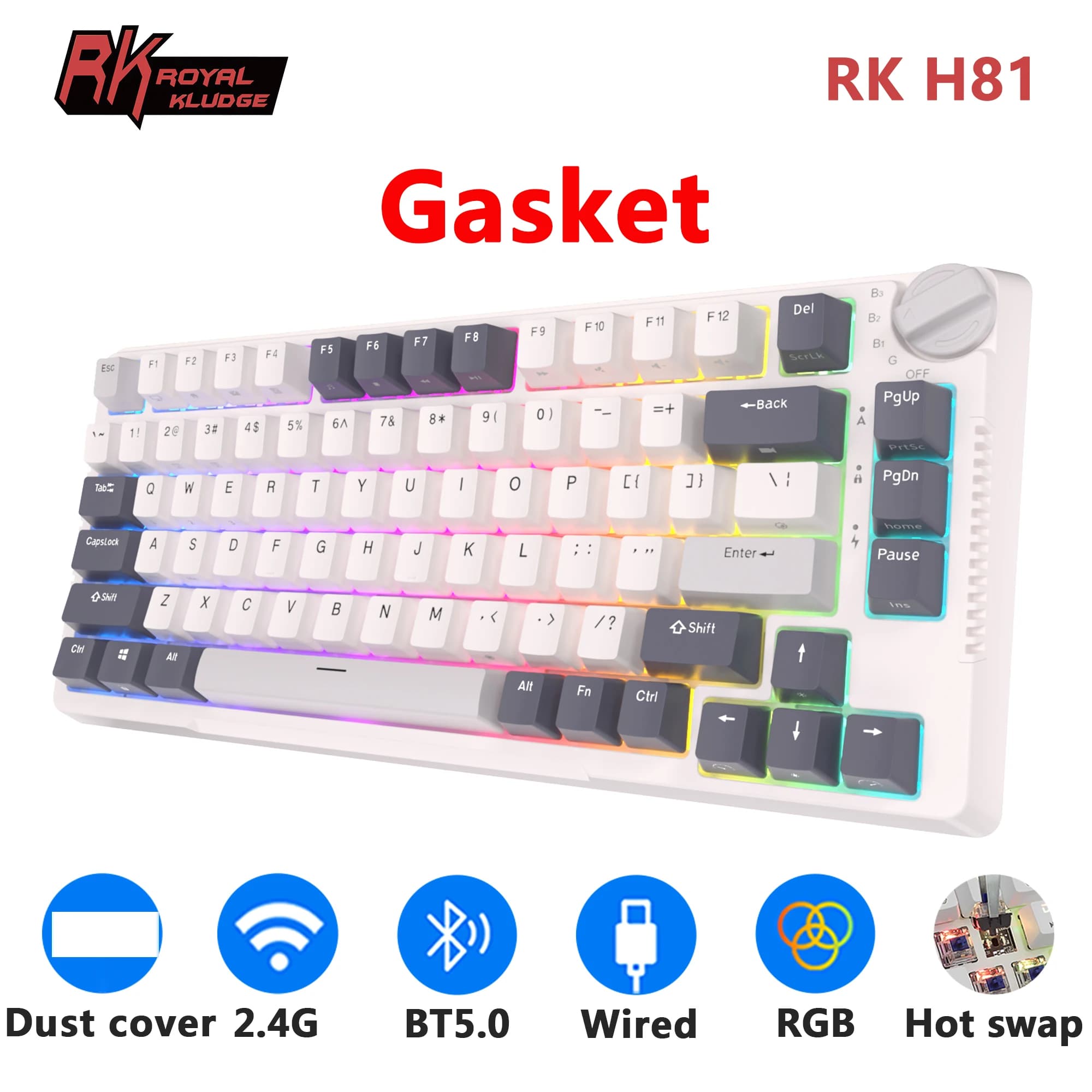 RK H81 Royal Kludge Guarnizione Struttura Tastiera meccanica tri-modale 81 tasti 80% RGB Retroilluminato 2.4G Tastiera da gioco wireless Bluetooth
