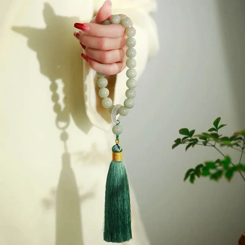 Green Jade Stone 12mm Beads nappa bracciale collana buddista tibetano Mala Buddha Charm rosario Yoga uomo donna gioielli personalizzati