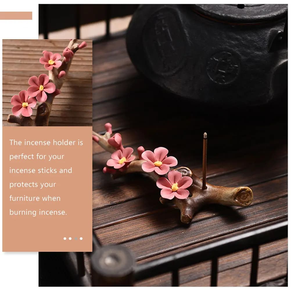 Bruciatore di incenso in ceramica artigianale con design a fiore di prugna, porta bastoncini di incenso per aromaterapia, yoga, sauna, studio, decorazione per la casa