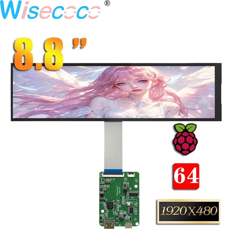 Wisecoco 8.8 Inch Secondary Screen IPS 1920x480 LCD Display Long CPU GPU Lamp Temperature Monitor for Raspberry Pi Aida64