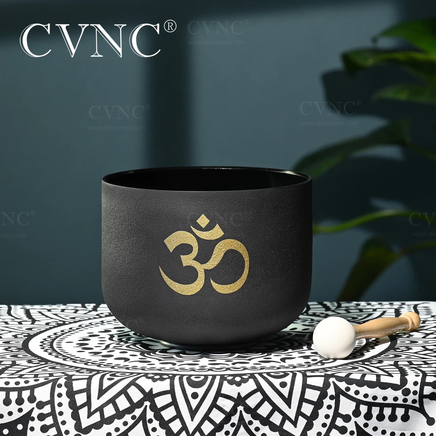 CVNC 528Hz 8" C Note Double Black OM Design Frosted Quartz Crystal Singing Bowl Heart Chakra for sound healing with Mallet