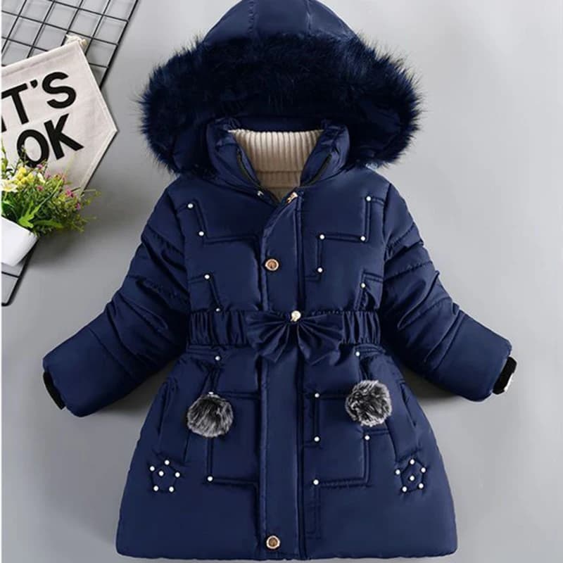4-12 Years Winter Girls Jacket Fur Collar Warm Princess Coat Hooded Zipper Windproof Kids Outerwear Birthday Gift Parka Snowsuit