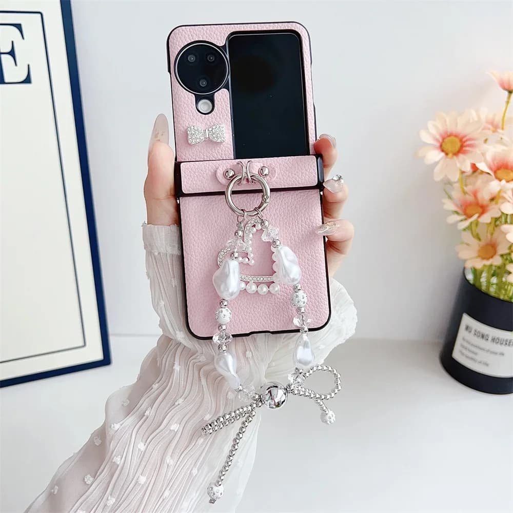 Custodia per telefono a farfalla con perline in pelle con cinturino da polso per OPPO Find N3 N2 Flip N3flip N2flip 5G Shell custodia protettiva antiurto rigida