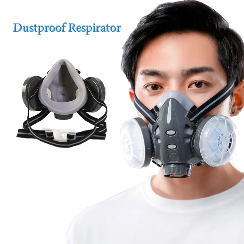 Mezza faccia Maschera antipolvere Doppio filtro Respiratore antipolvere Maschera riutilizzabile per la sicurezza sul lavoro Falegname Costruttore Lucidatura Protezione quotidiana