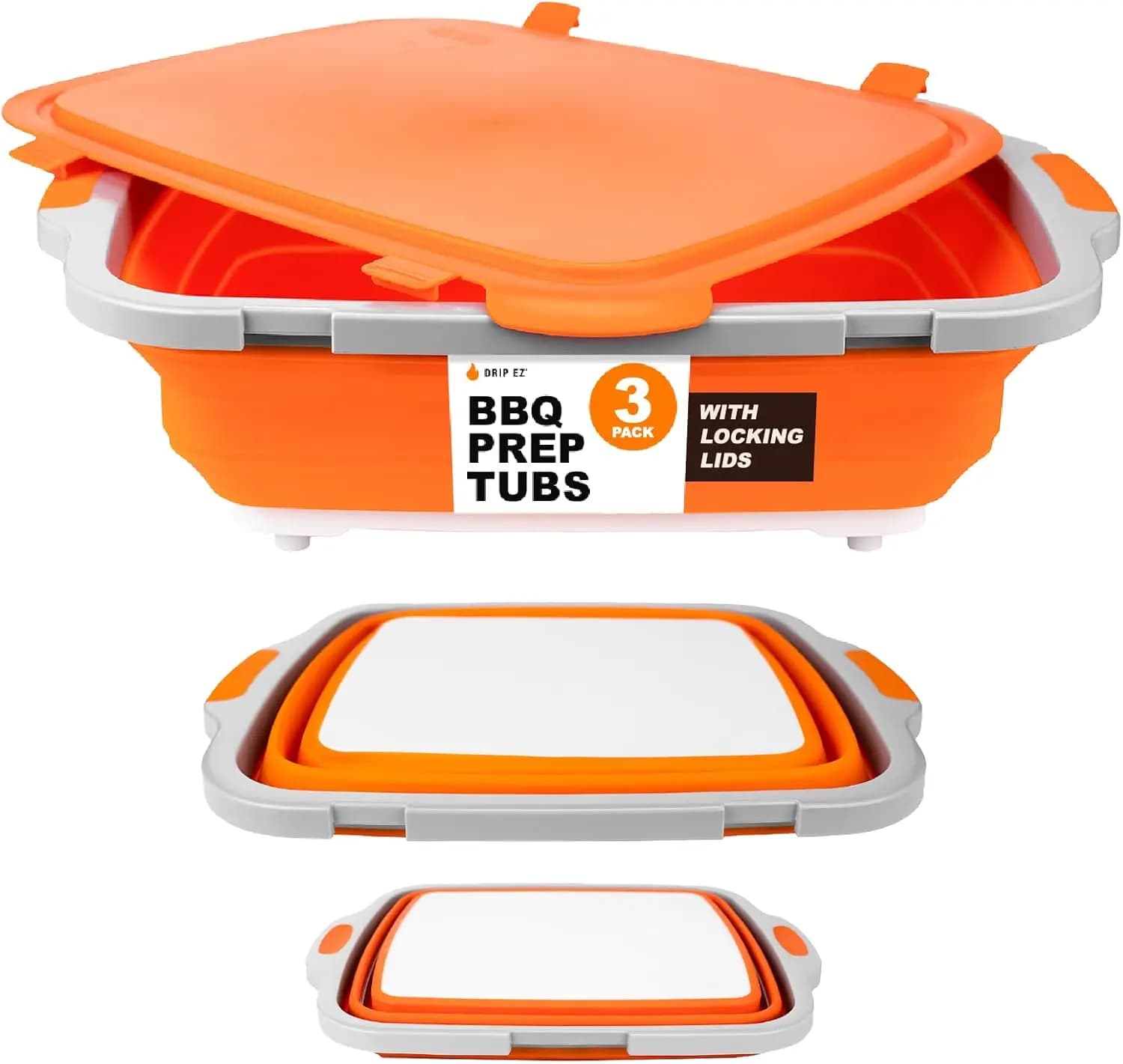 Set vasche pieghevoli per la preparazione del barbecue con tagliere e coperchio - 3 dimensioni per preparare, marinare e conservare i pasti