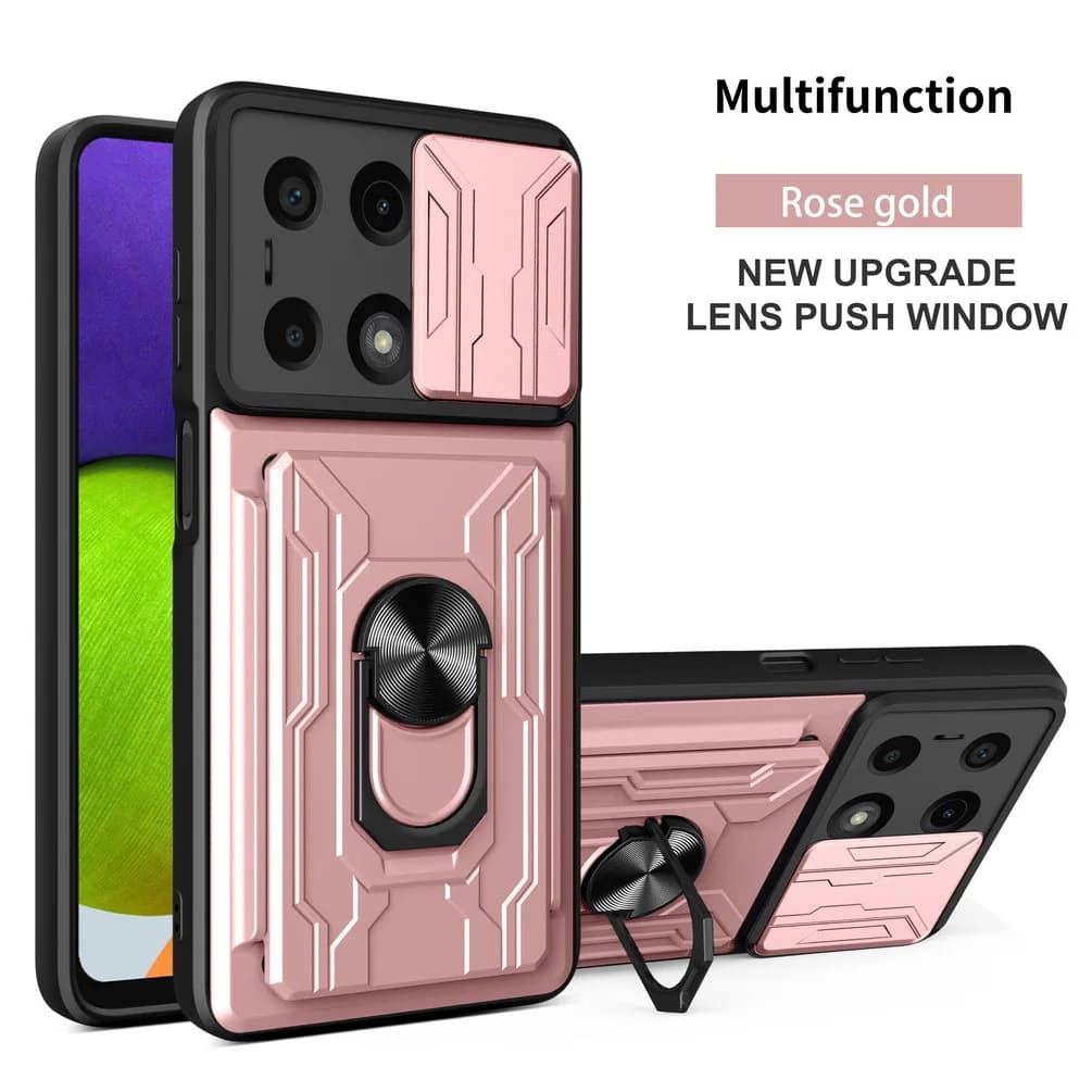 Slot per scheda Custodia protettiva per fotocamera per Poco F6 Pro M6 X6 Pro F5 Pro X5 M5 X4 Gt F4 X4 Pro M4 F3 X3 Nfc Armor Anello ibrido Cover posteriore