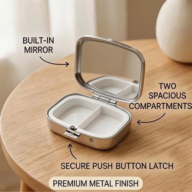 LUCKY TUNA Sardines Print Metal Pill Box, Portable 2-Compartment Travel Pill Organizer For Vitamins & Pills