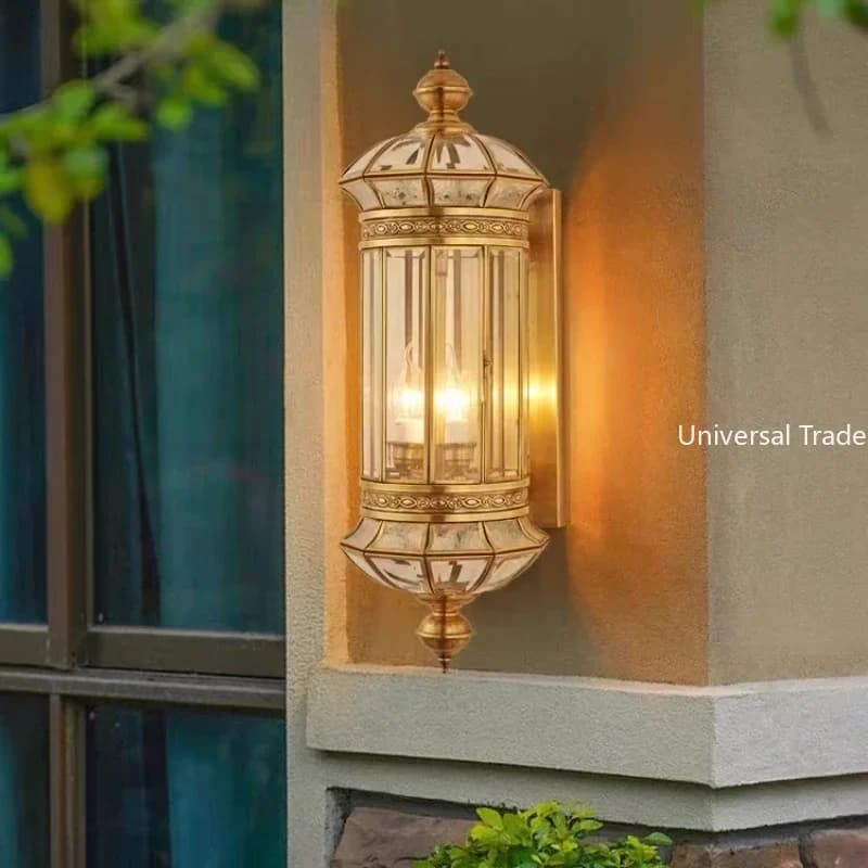 Lampada da parete per porta interamente in rame in stile europeo Lampada da parete per balcone per scale americane impermeabile per esterni Lampada da parete per esterni per villa dell'hotel