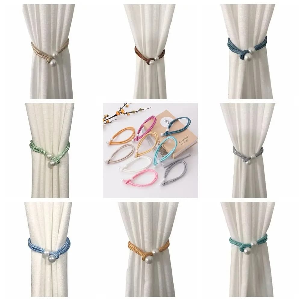Clip for curtain with small pearls with strap Adjust the length freely Supports for curtains Extensible tie exquisite pearl horn for home