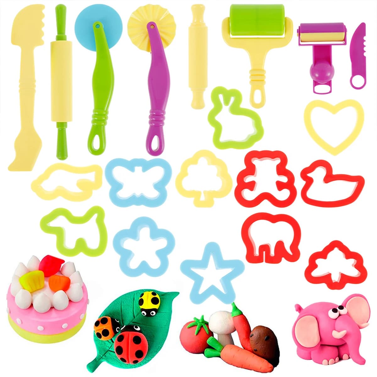 Kit di strumenti per pasta da gioco per bambini Stampi per animali per pasta di argilla colorata Mini strumenti per argilla Frese Mattarelli Stampi per plastilina Accessori per argilla
