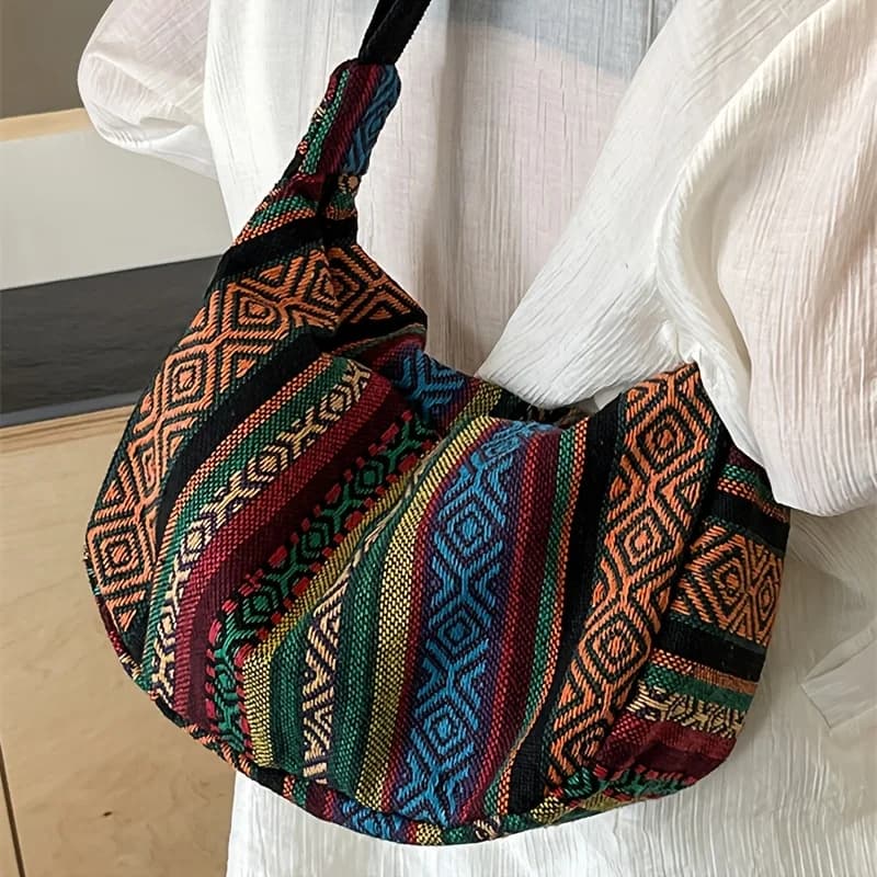 Borse a tracolla Borsa a tracolla stile tribale, motivo a strisce a tracolla pieghevole, tema bandiera Fodera dipinta con bordo lavabile a mano