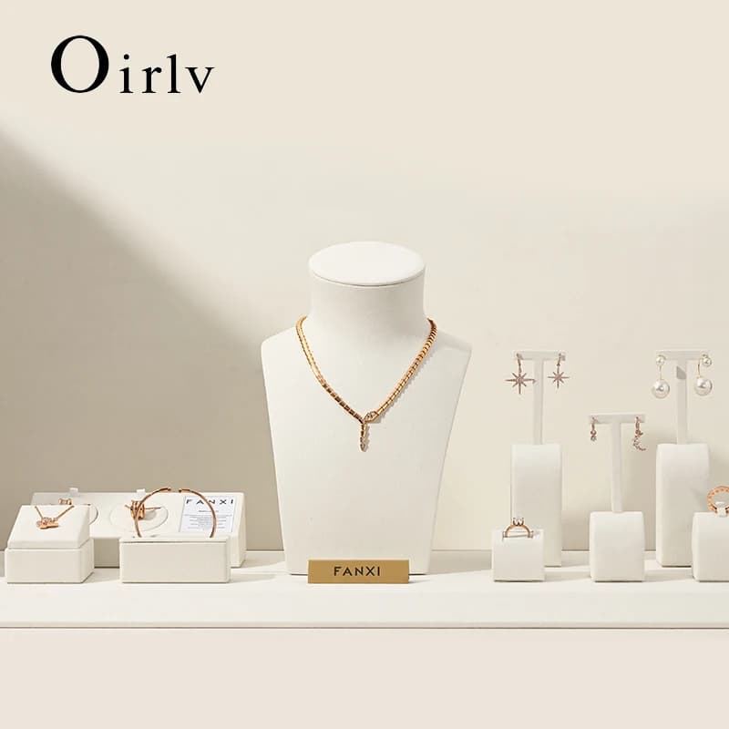 Oirlv Espositore per gioielli beige per anello, orecchino, collana, supporto per bancone della finestra del negozio, per oggetti di scena per esposizione di gioielli