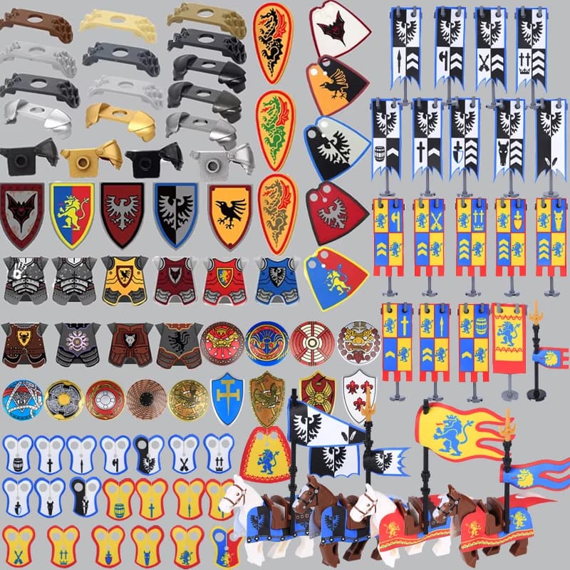 Medieval Red Lion Black Eagle Knight Armour Building Blocks Military Shoulder Armor Cloak Shield Accessories Bricks Toys Gifts