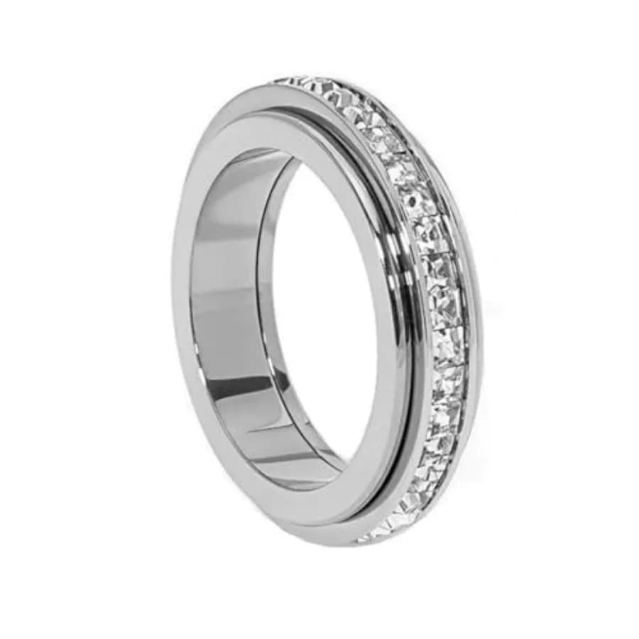 Pingyongchang Anxiety Rings Titanium Steel Spinner Fidget Band Ring for Women Cubic Zirconia Relieving Anxiety Wedding Promise