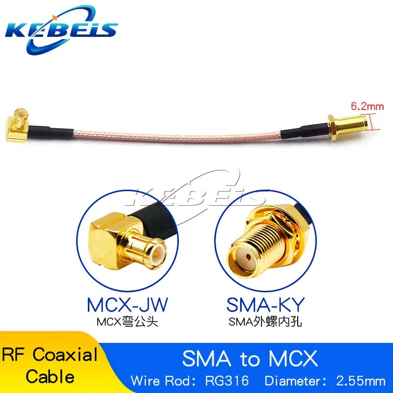 RG316 SMA cable to MCX male plug MCX to Jack female nut RP-SMA at right angle and elbow WiFI antenna at 90 ° coaxial extension bridge RF