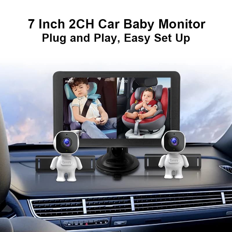 Telecamera per Auto per Bambini sul Sedile Posteriore, Monitor per Bambini da 7 Pollici 2CH con Telecamera a Forma di Astronauta, Visione Notturna a Doppio Canale per Bambini