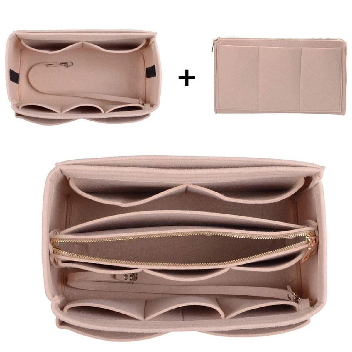 Borsa per organizer per trucco Borsa per inserti cosmetici in tessuto di feltro Borse per cosmetici multitasche Inserto per borsa staccabile di grande capacità