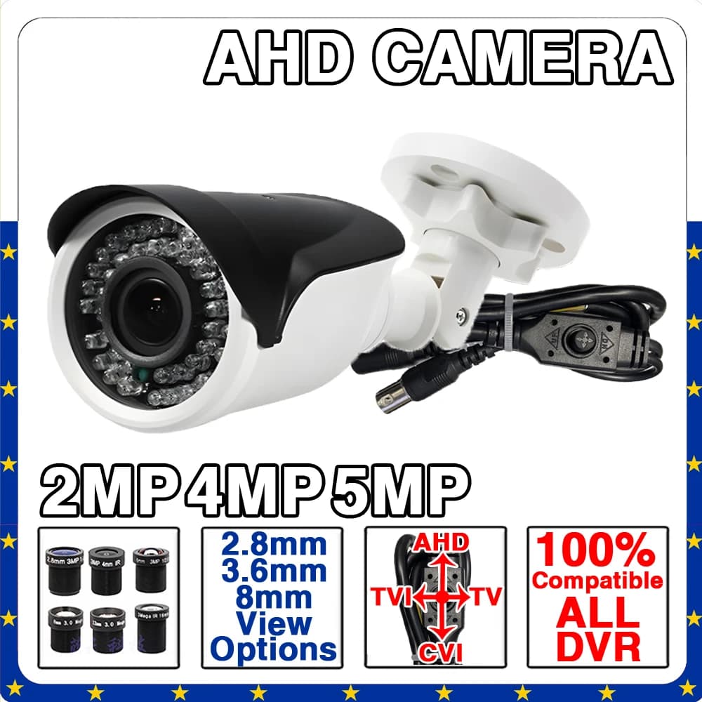 4in1 CCTV Camera Compatible with DVR CVBS/TVI/CVI/AHD, 4K Ultra HD 1080P 5MP 4MP, Mini Outdoor Waterproof Security Camera with Support