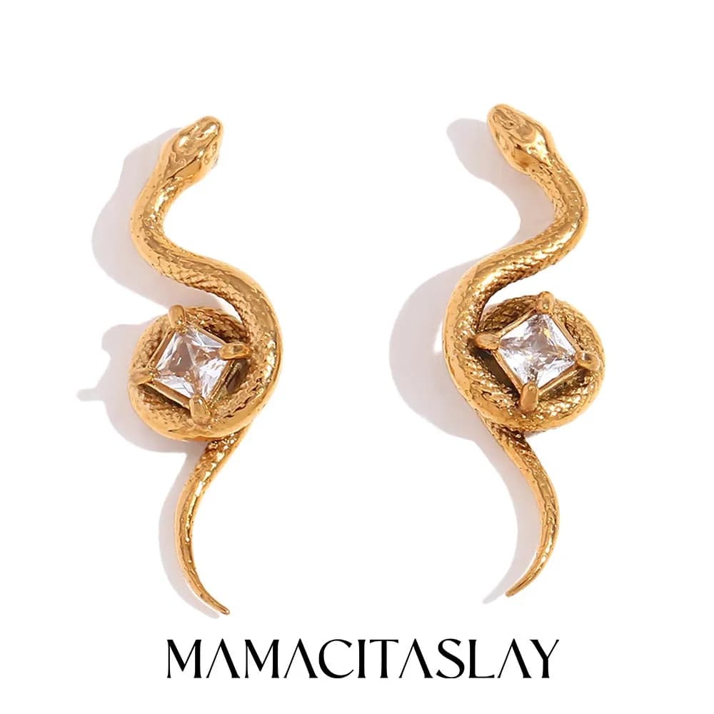 MamacitaSlay Nuovi orecchini alla moda in acciaio inossidabile con zirconi a forma di serpente, gioielli impermeabili, orecchini con ciondolo da donna, regalo