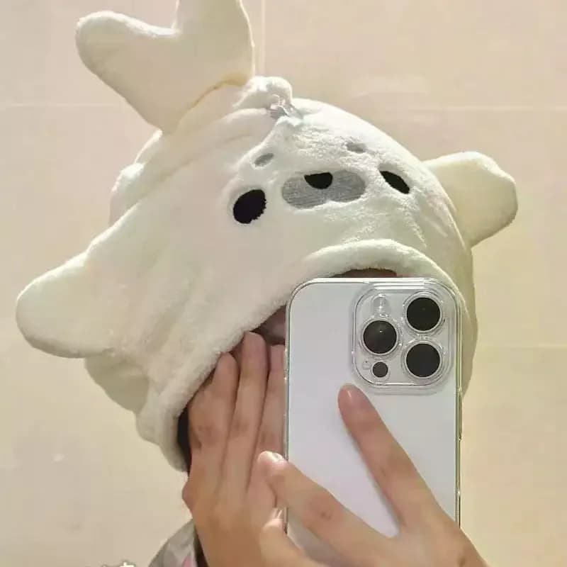 Kawaii Seal Dry Hair Cap Coral Fleece Absorbent Hair Towel For Shower Travel Camping Use
