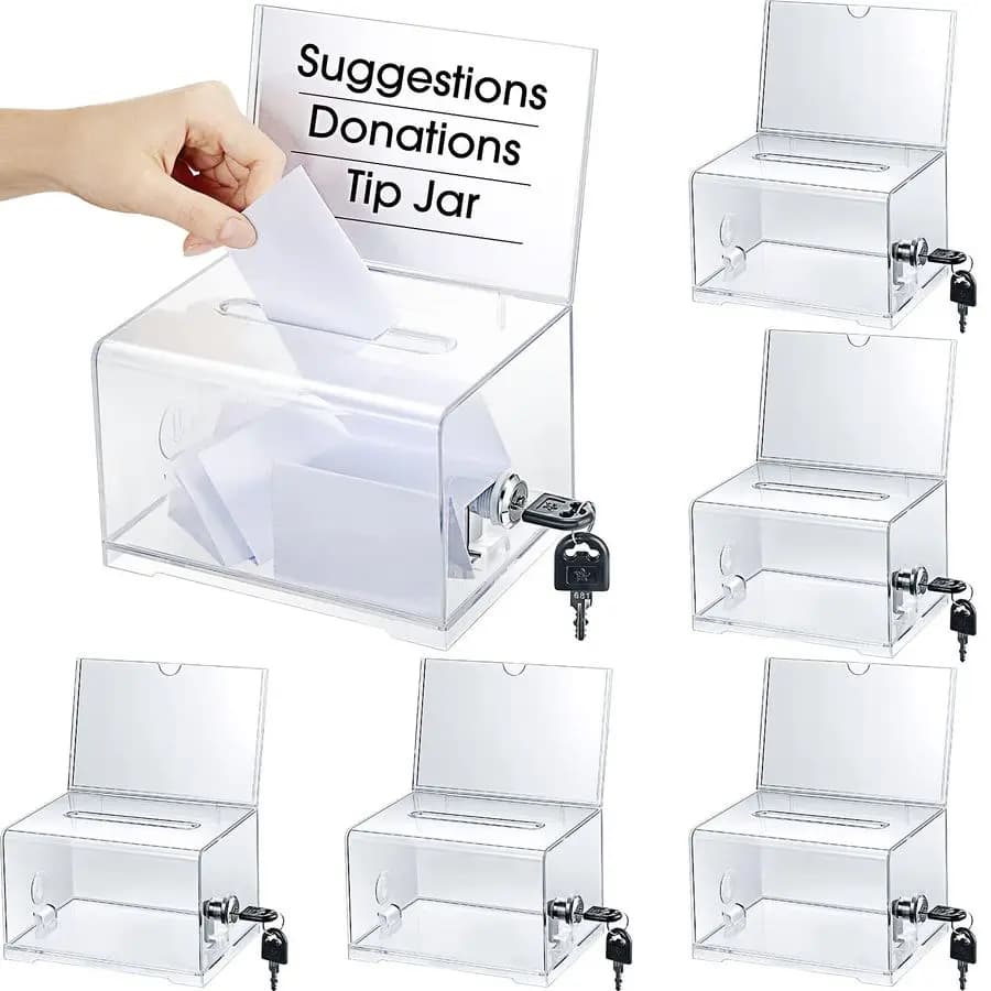 Set of 6 Acrylic Gift Box with Lock and Door-Segnation, Transparent Containers with Slot for Fundraising and Tips