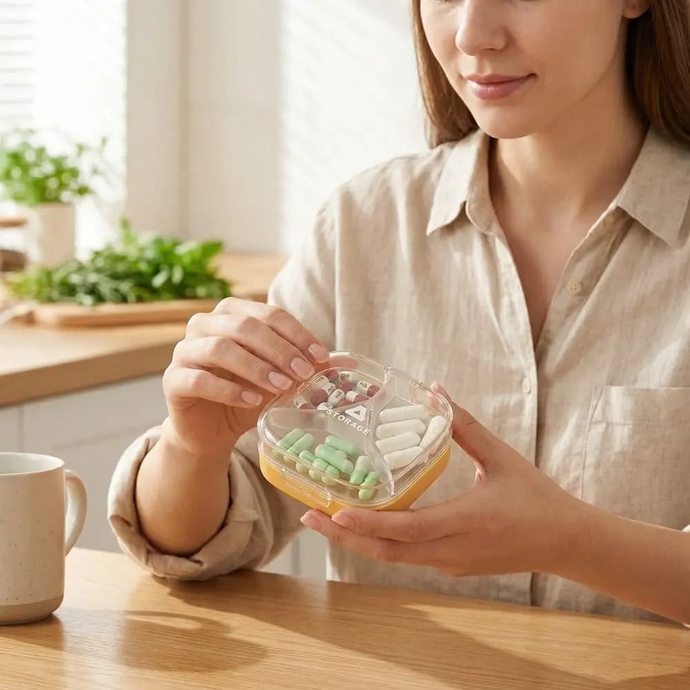 Moisture-proof Seven-Day Pillbox Portable Waterproof Vitamin Container Plastic Light-Proof Feature Pill Reminder Box Fish Oils