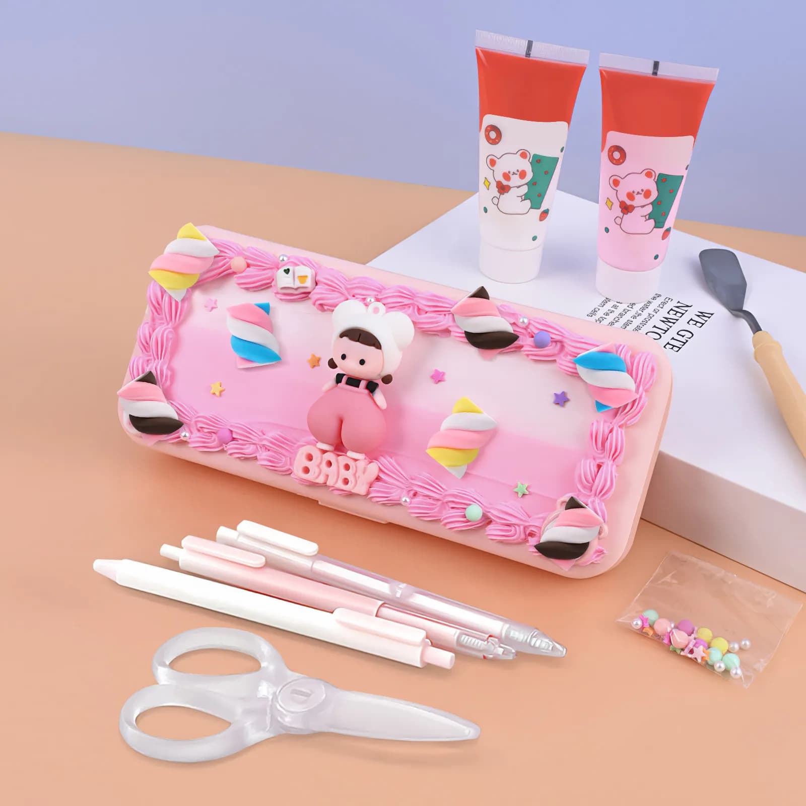 30Pcs Premium Pottery Cotton Candy Shape Craft Accessories DIY Material for Pencil Case Phone Shell Decoration Scrapbooking