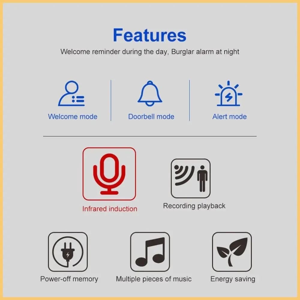 Campanello Intelligente con Allarme di Sicurezza, Attivazione Vocale, Sensore di Movimento a Infrarossi, Rotante, Wireless, Multilingue, Antifurto