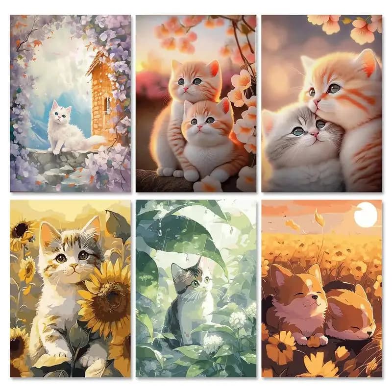 GATYZTORY frame painted with adult numbers animal cat flower image with numbers Starter kit manual work for home Wall Art Gift