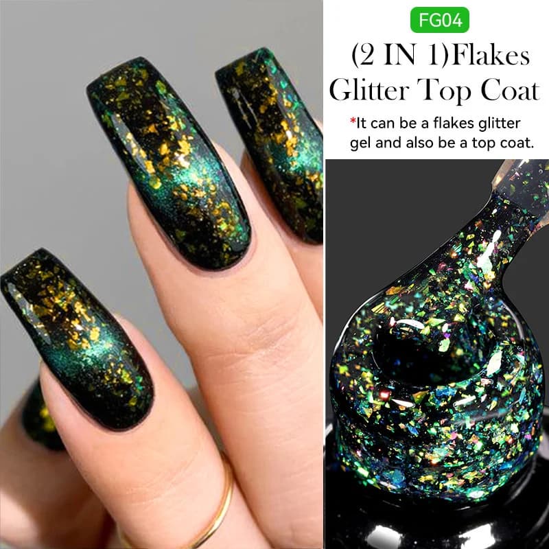 LILYCUTE Sparkly Glitter Top Coat Lamina d'oro Effetto Nail Art Fiocchi Gel Smalto per unghie Soak Off Vernice semipermanente per le unghie FAI DA TE
