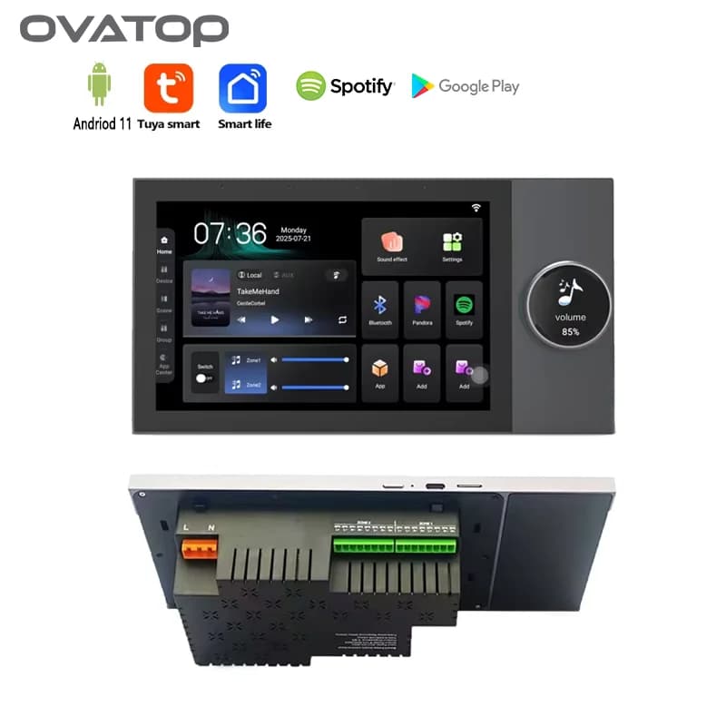 Pannello di controllo Smart Home Android 11 Tuya da 7 pollici con lettore musicale Pulsante rotante E-Share Zigbee Hub Amplificatore da parete WiFi