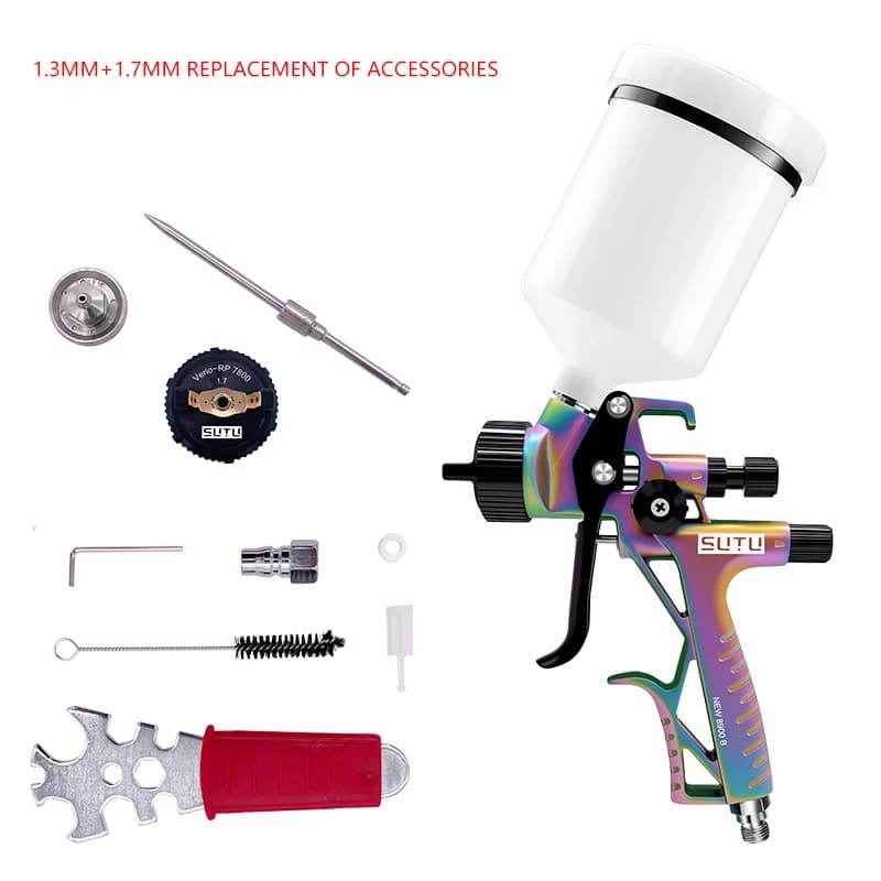 8900 RP/Chameleon Car Repair Paint Spray Guns 1.3/1.7MM Spray Gun with Adapter and Mix Tank Water/Oil Based Air Spray Gun