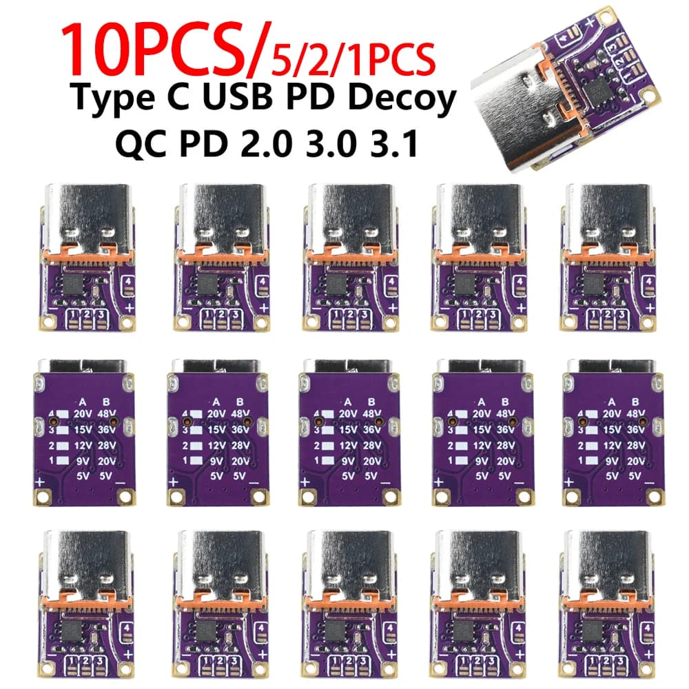 PD3.0 PD3.1 QC3.0 Deceiver Fast charging module DC 5/9/12/15/20/28/36/48V PD voltage trigger to DC Type C Interface