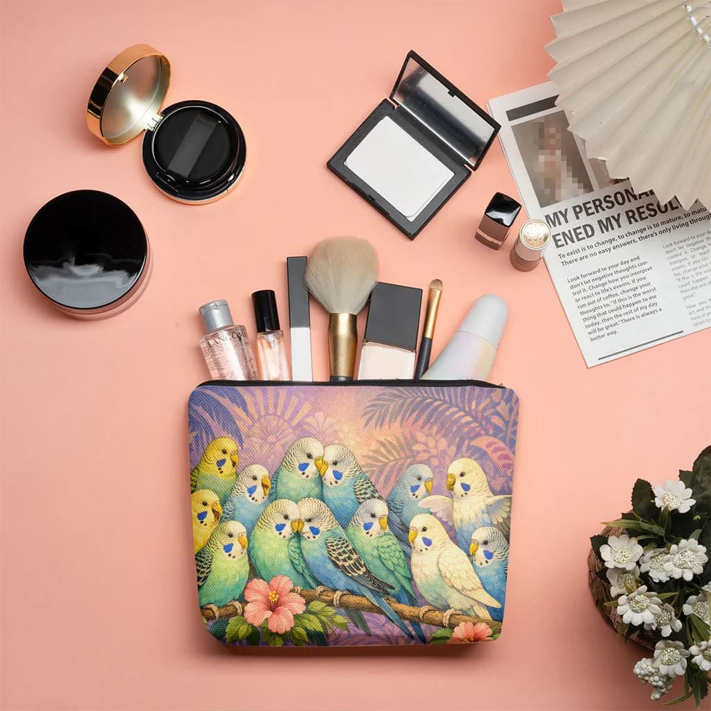 Borsa per il trucco con motivo a nido di uccello, 1 pezzo - Pochette multifunzionale con cerniera per donna, perfetta borsa da viaggio con cerniera, divertente regalo di compleanno