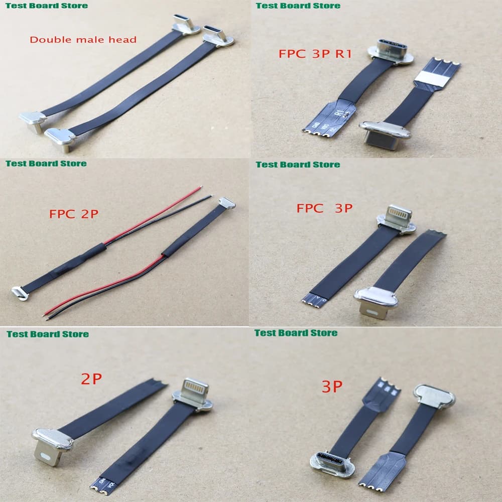 Test card 1 pc USB connector type C FPC 2 pin 3 pin with resistance R1 flat cable soft charging male extension cable fast