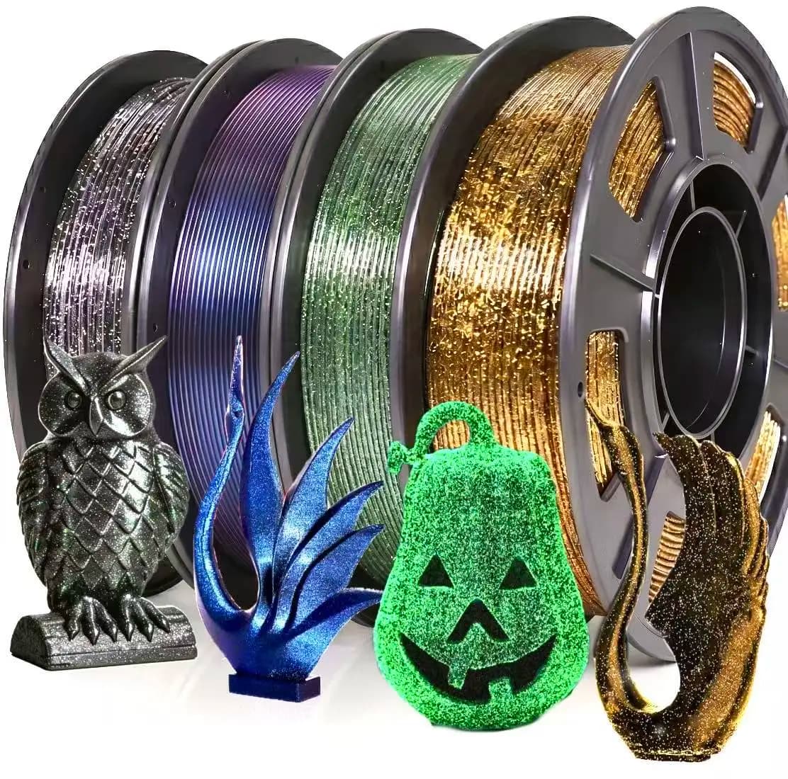3D Printer Filament, Galaxy Glitter PLA Filament 1.75mm, Chameleon Gradient and Glitter Set, 4 spools × 250 grams, spools compat