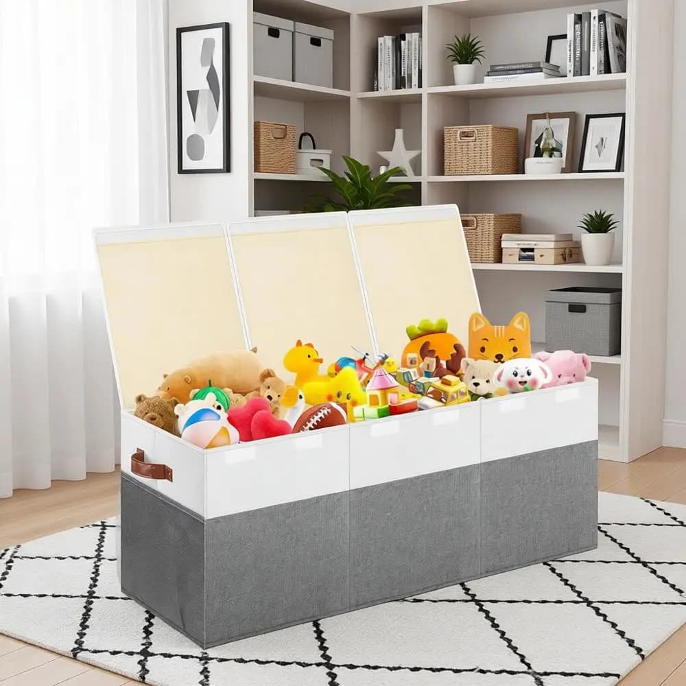 Extra Large Storage Box with Cover, Foldable and Robust Storage Box for Toys, Organizer with Kids, Wardrobe