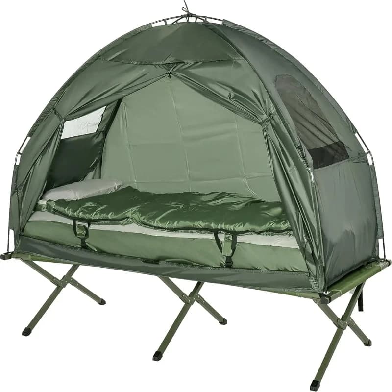 Outsunny Multifunctional Foldable Camping Beds for Adults, Lifted Tent with Pele Sack, Inflatable Mattress Often